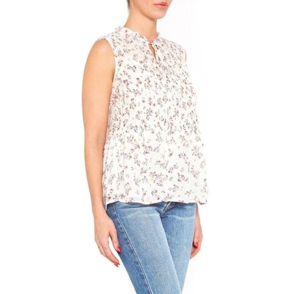 Pleione Floral Smocked Peplum Top In Ivory Ditsy Blouse - Picture 2 of 5